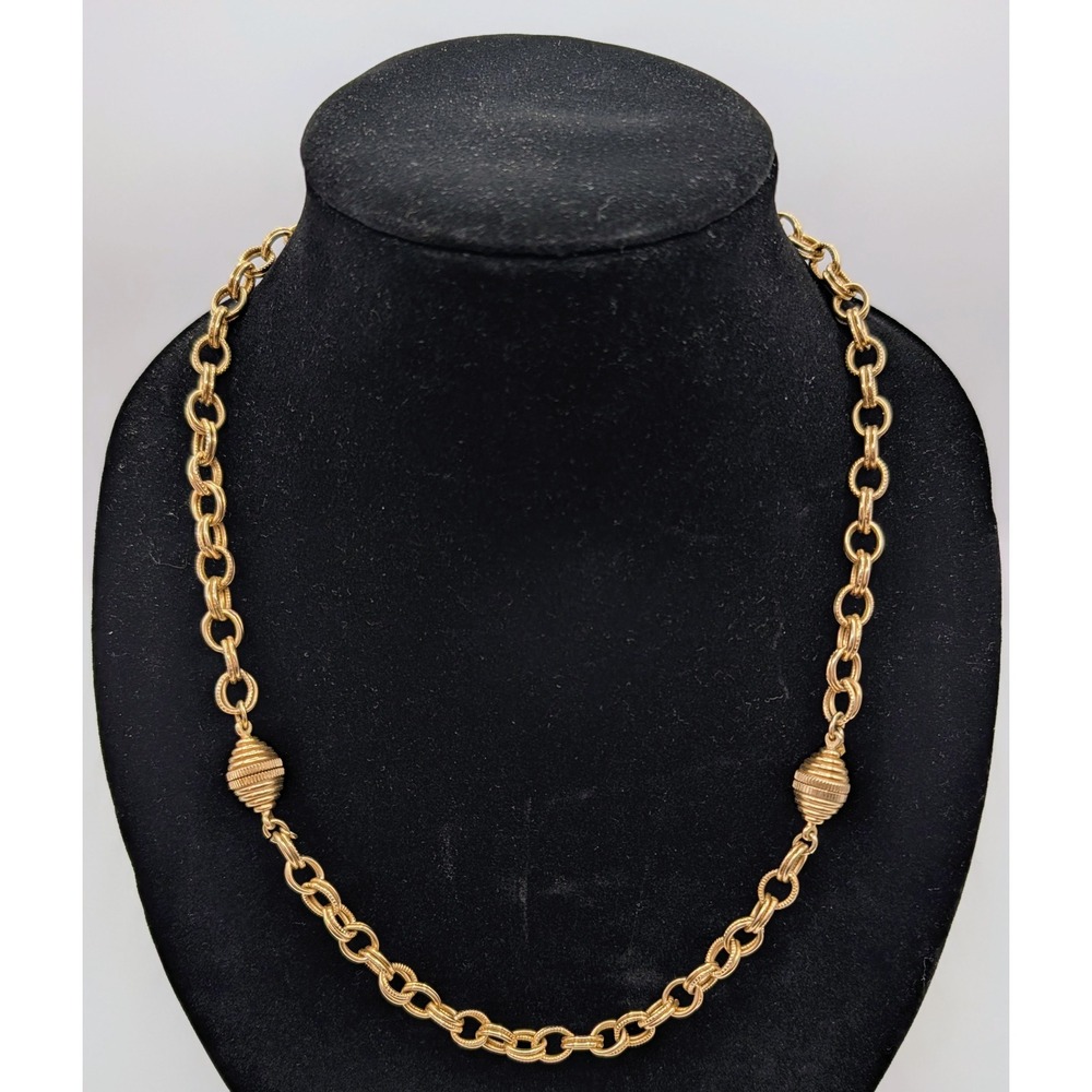 Vintage Sarah Coventry Gold Tone Textured Link Beehive Station Necklace 20 Inch